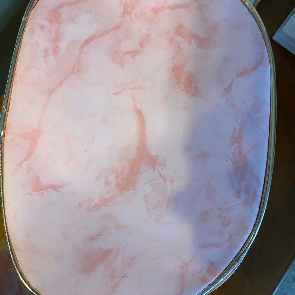 Marbled pink & shiny metallic make up bag, oval shape. NWT